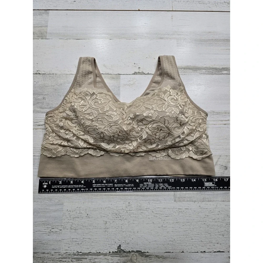 Sankom Patent Lace Bra Beige‎ Nude Posture Support Wireless Bralette XL-XXL